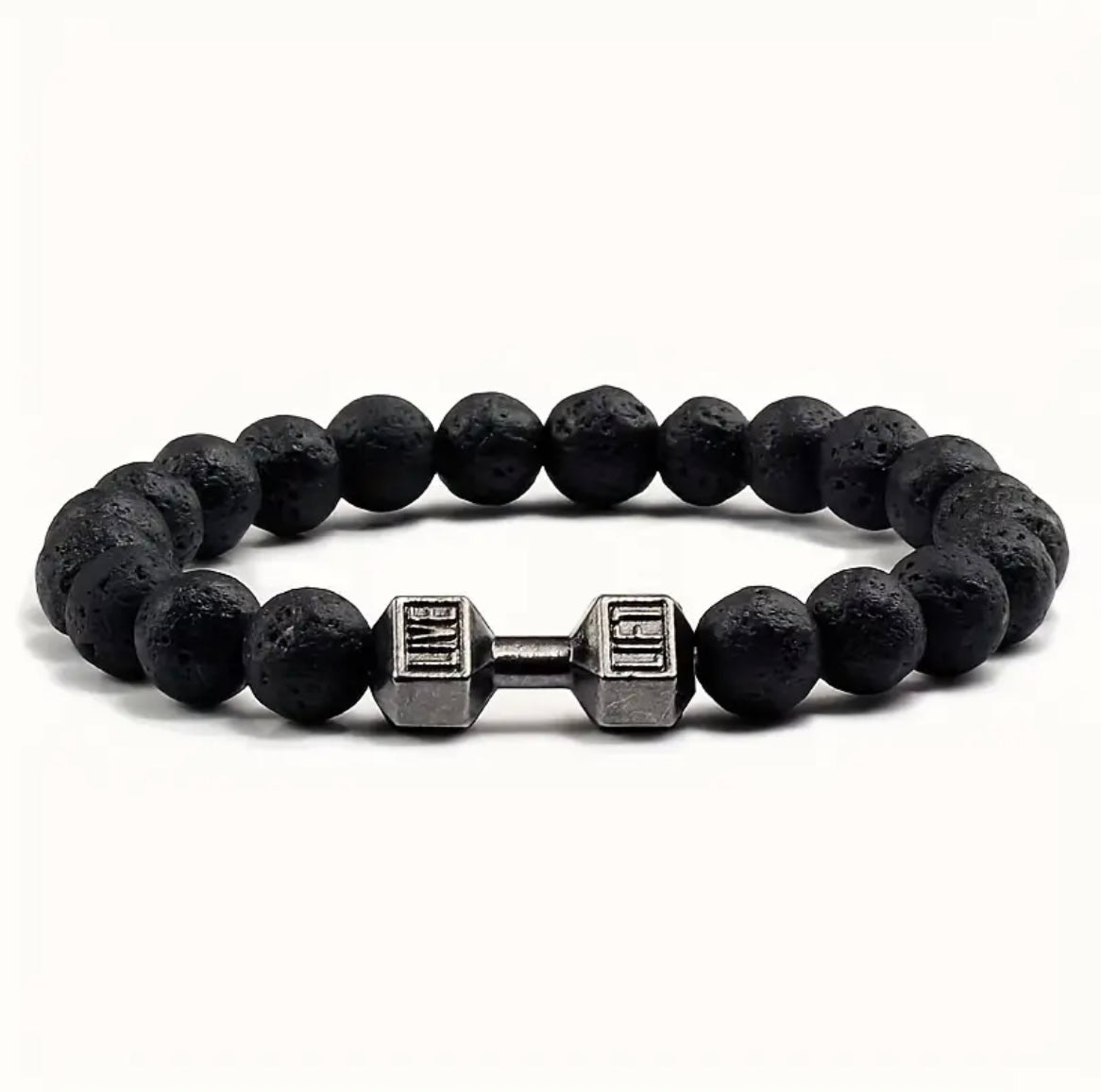 Lava Dumbbell Bracelet Unisex - Natural Shiny Smooth Stones - UK Stock