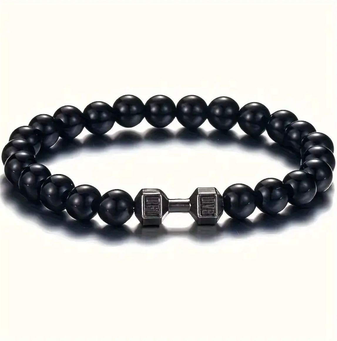 Lava Dumbbell Bracelet Unisex - Natural Shiny Smooth Stones - UK Stock