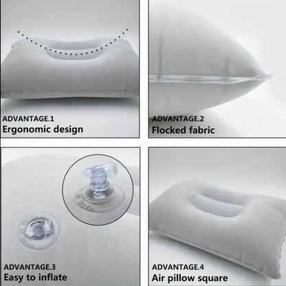 Inflatable Travel Pillow, Small Square Flocking Fabric Air Pillow For Travel 1pc