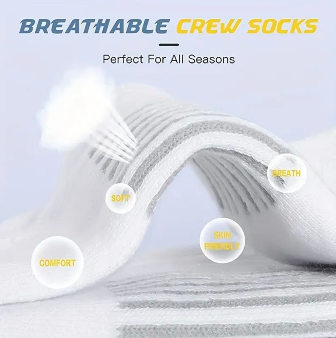 Breathable Solid Crew Socks for Men - Pack of 6 Pairs -Menswear, plain,comfy