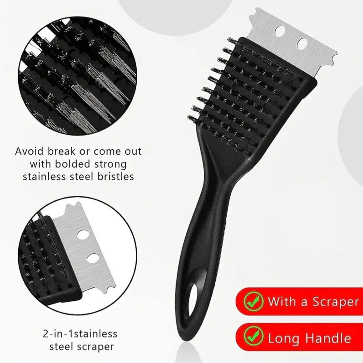 Wire Brush Barbecue Grill Cleaning Utensil with Scraper Must Need for BBQS