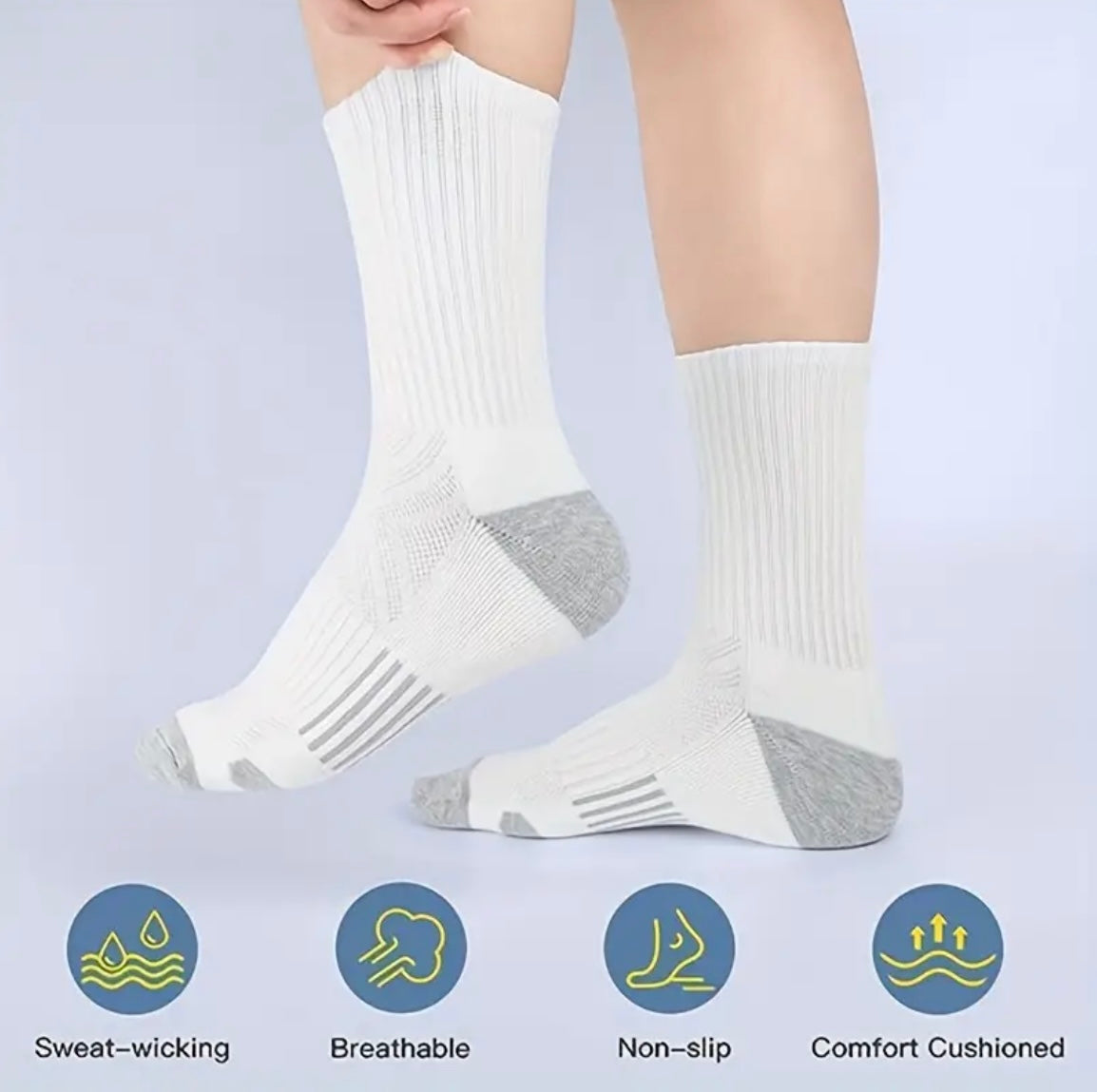 Breathable Solid Crew Socks for Men - Pack of 6 Pairs -Menswear, plain,comfy