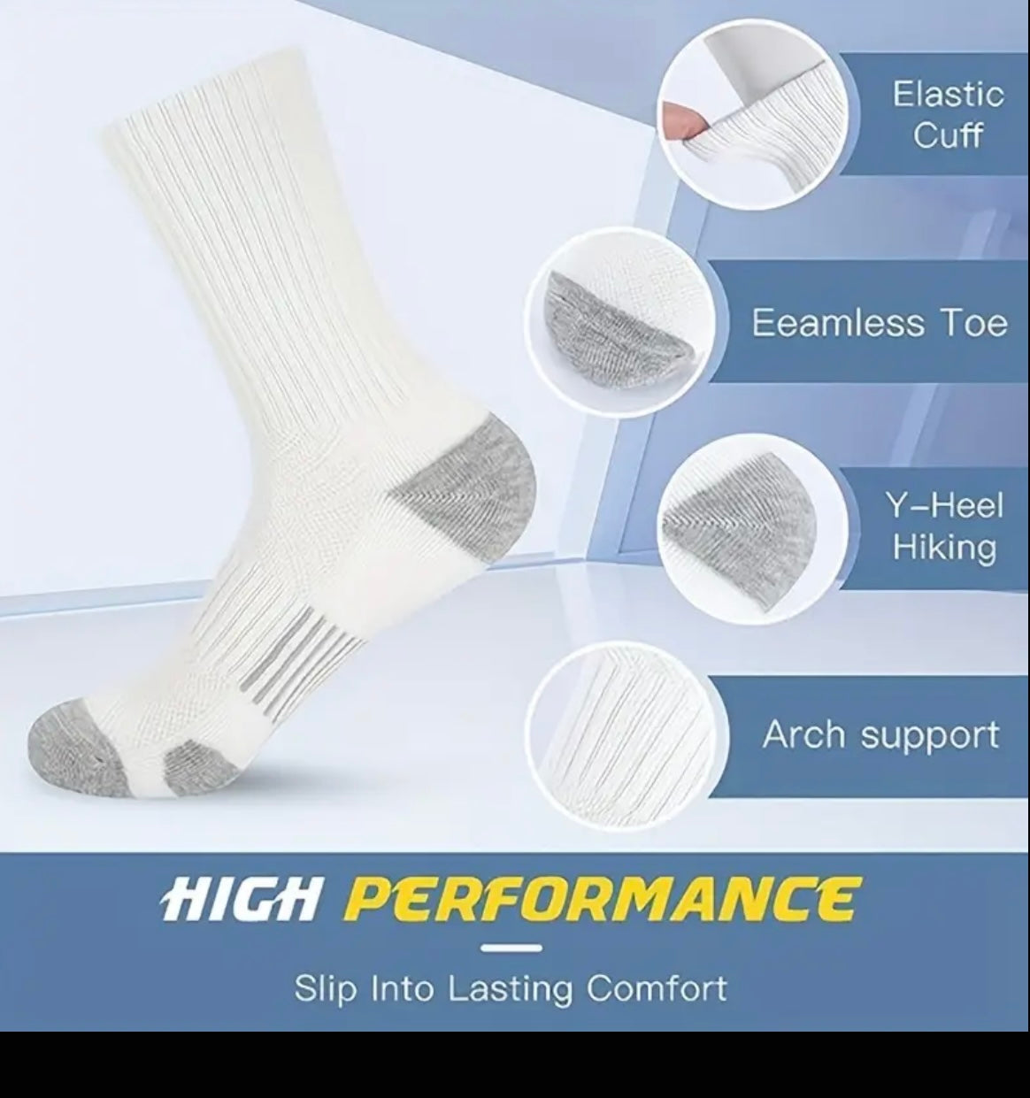 Breathable Solid Crew Socks for Men - Pack of 6 Pairs -Menswear, plain,comfy