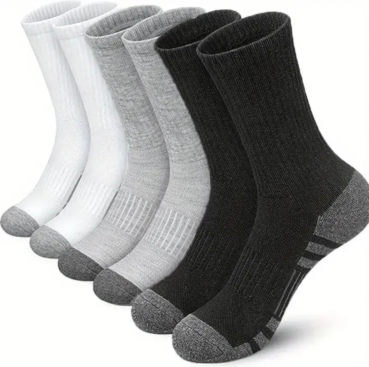 Breathable Solid Crew Socks for Men - Pack of 6 Pairs -Menswear, plain,comfy